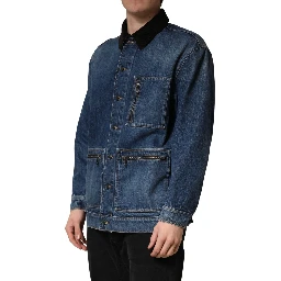 Black Blue Cotton Denim Blouson Men Jacket