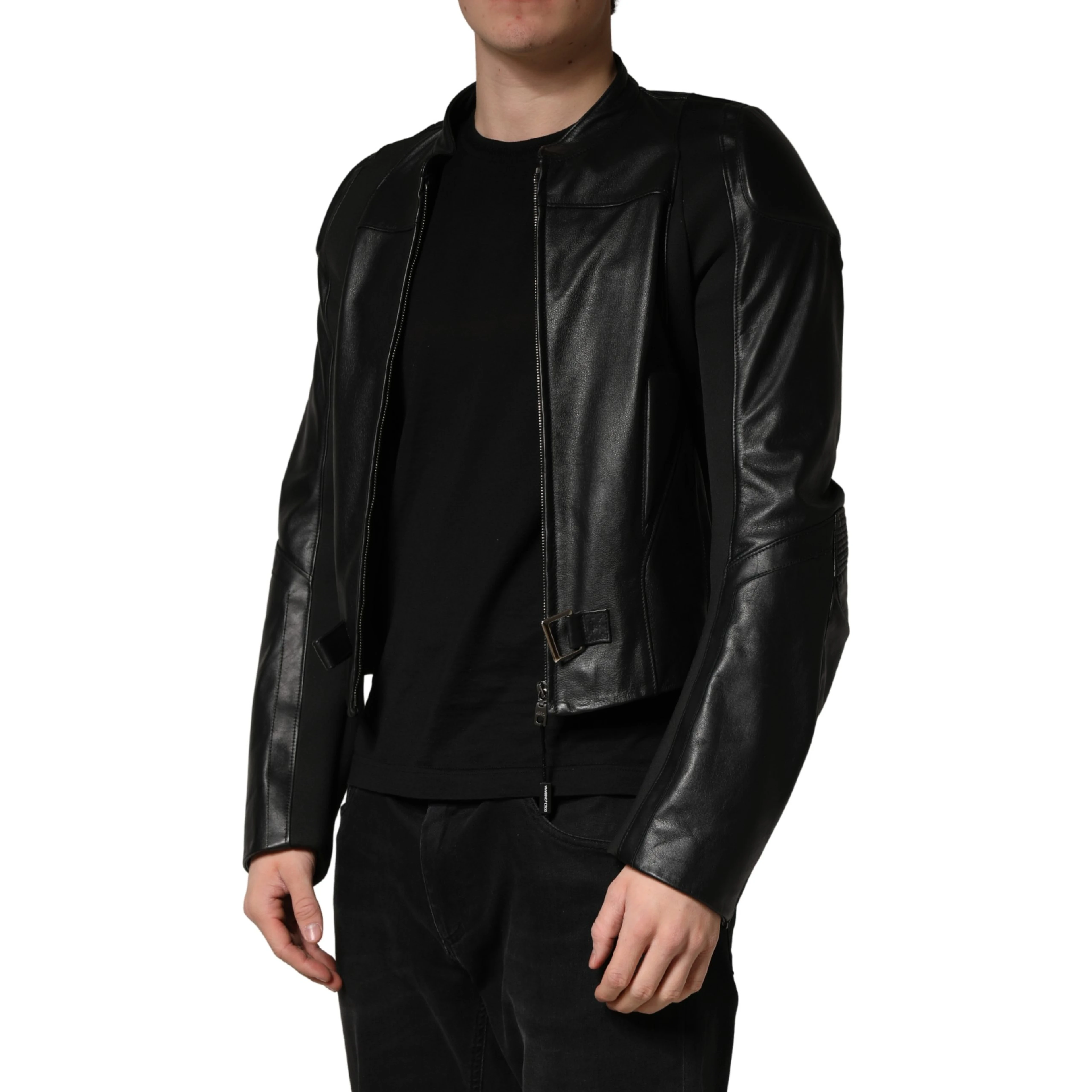 Black Nylon Full Zip Men Biker Coat Jacket