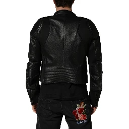 Black Nylon Full Zip Men Biker Coat Jacket