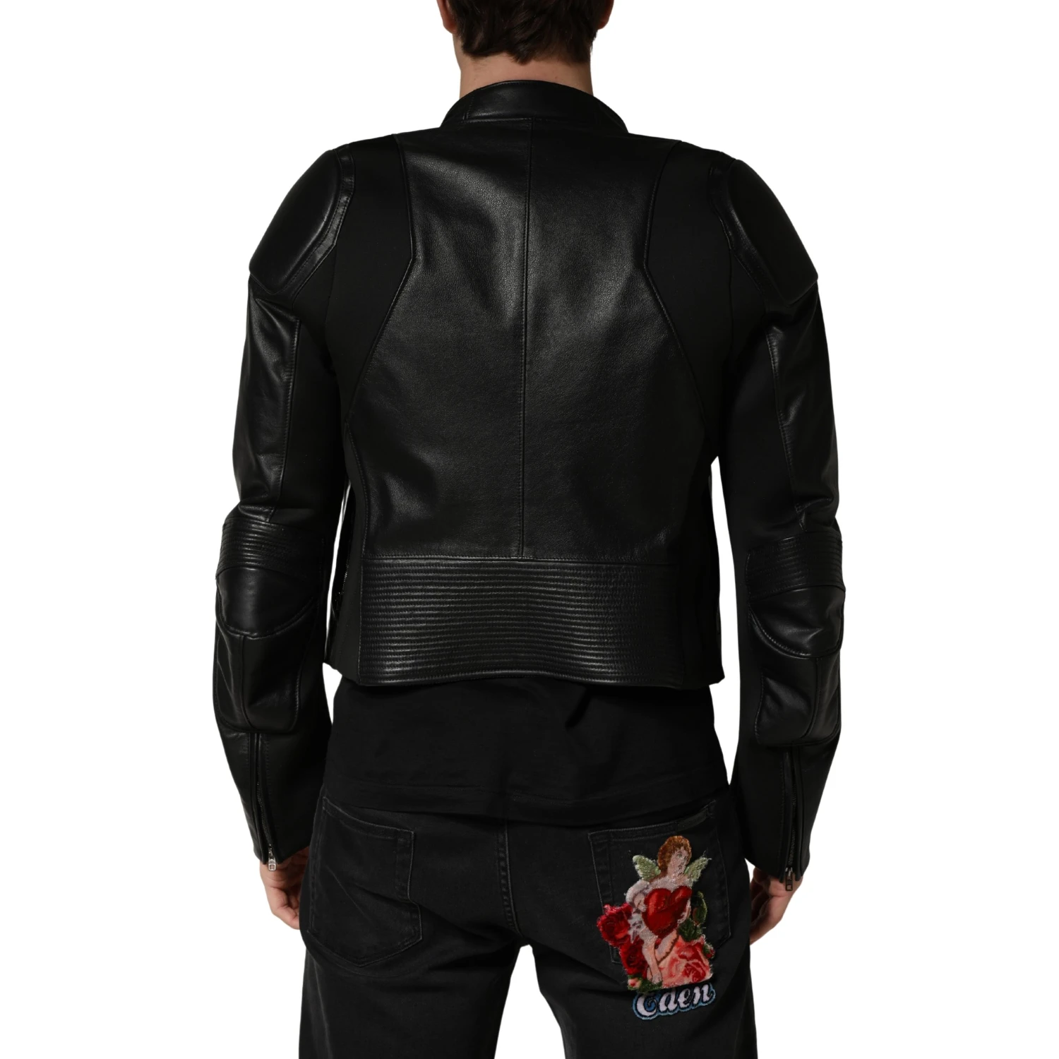 Black Nylon Full Zip Men Biker Coat Jacket