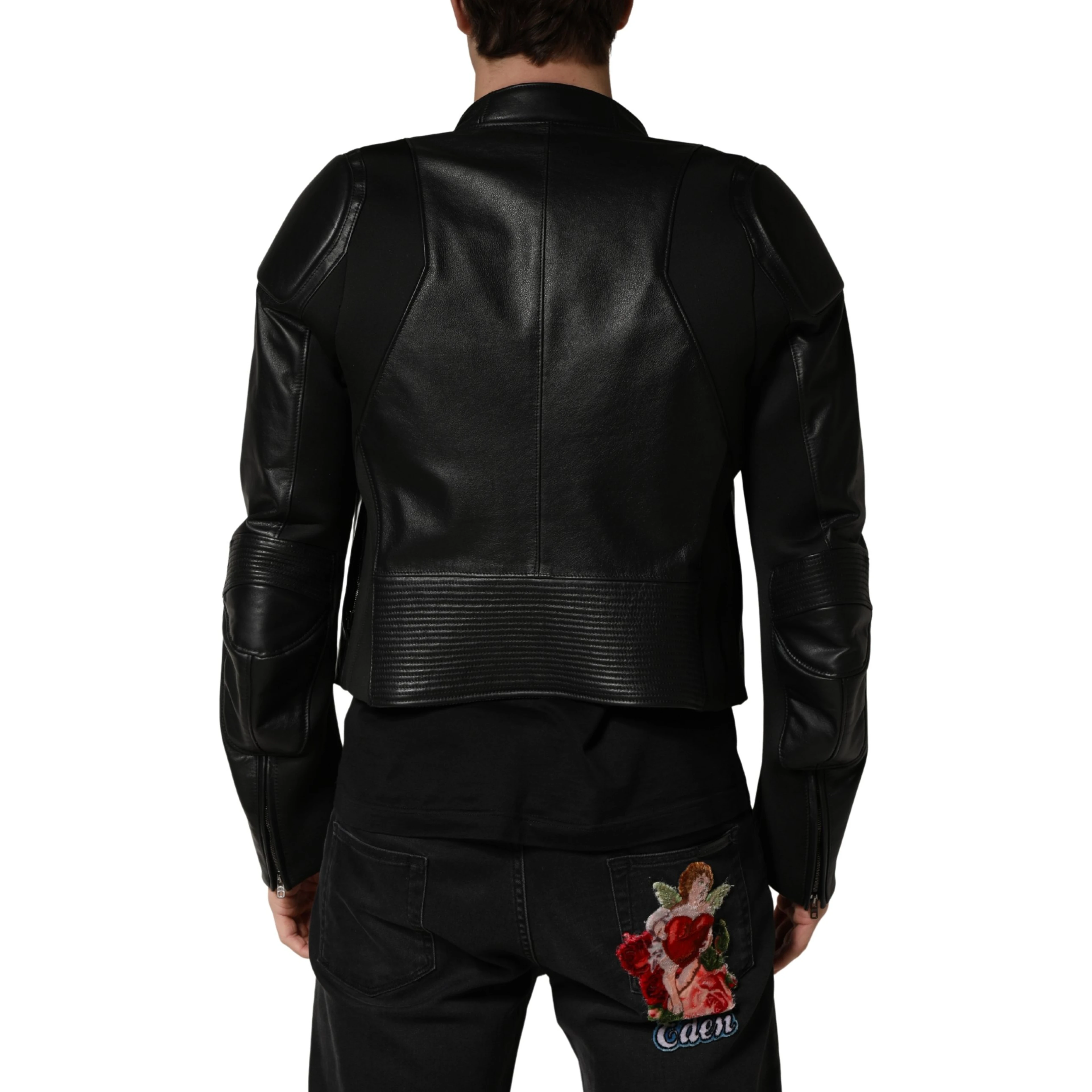 Black Nylon Full Zip Men Biker Coat Jacket