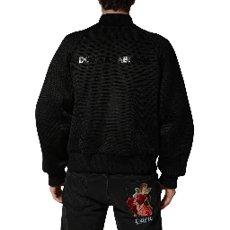 Men Black Nylon Full Zip Bomber Jacket
