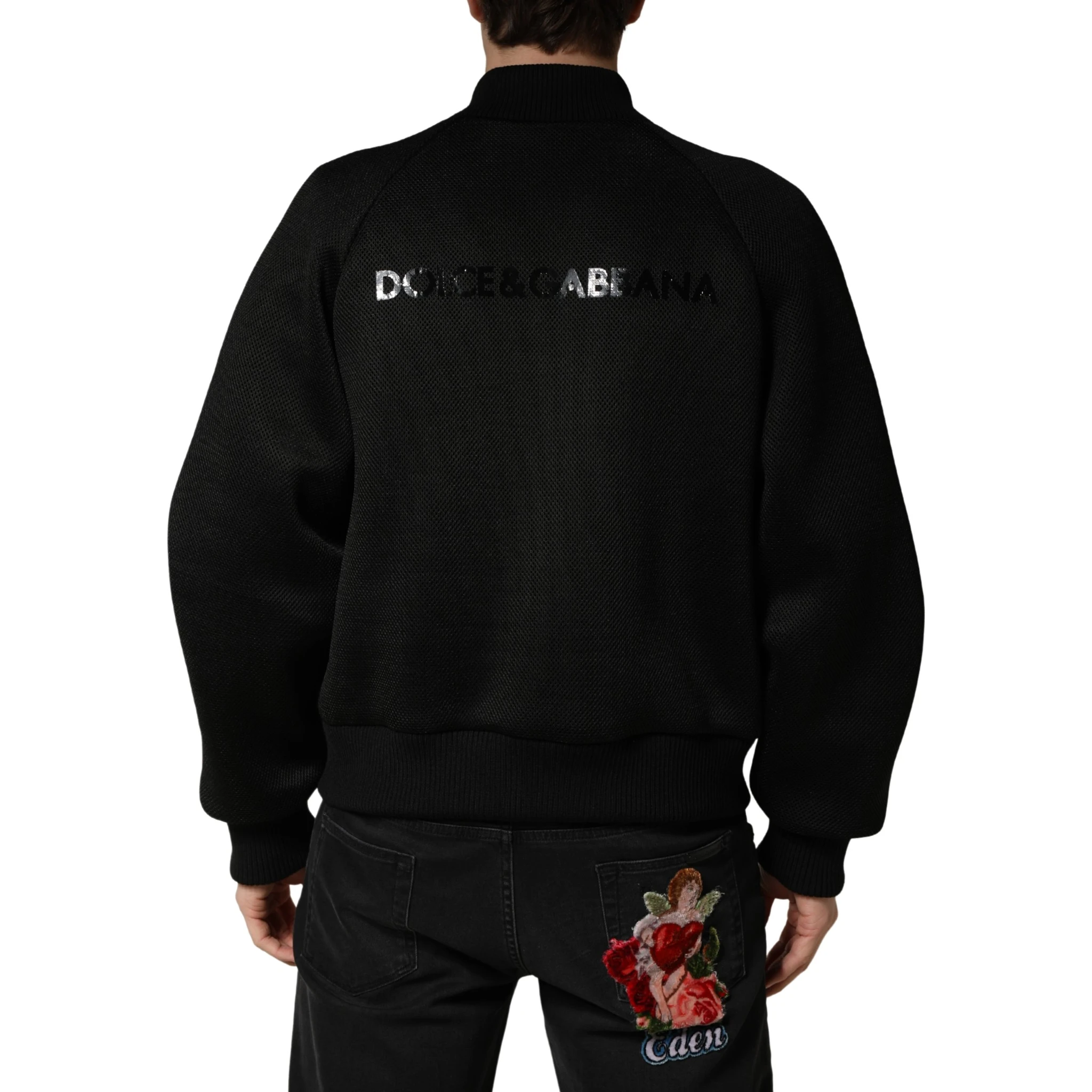 Men Black Nylon Full Zip Bomber Jacket