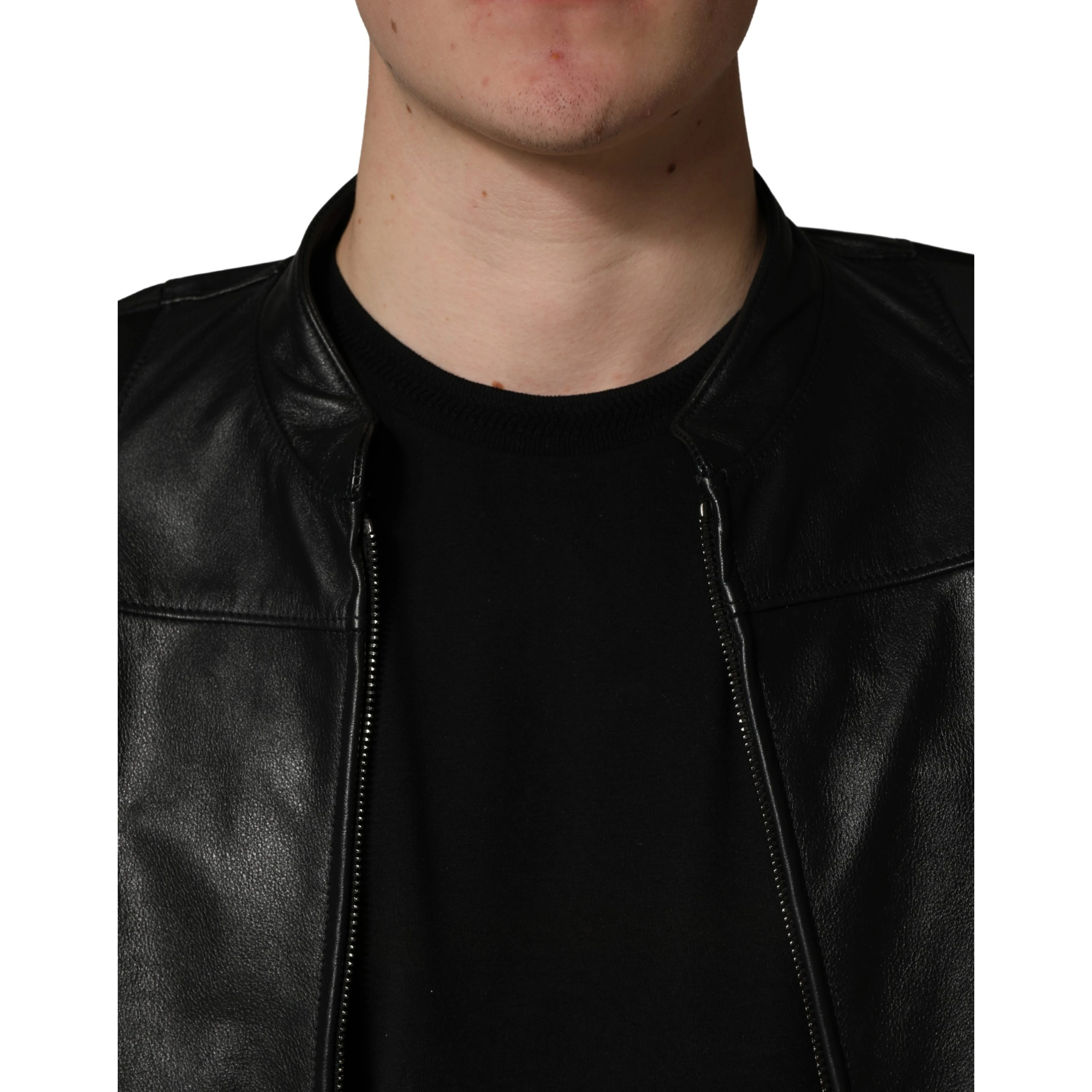 Black Nylon Full Zip Men Biker Coat Jacket