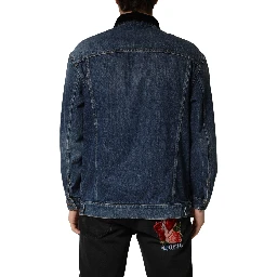 Black Blue Cotton Denim Blouson Men Jacket