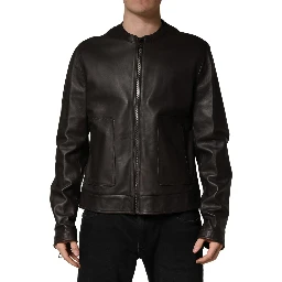 Black LambskinLeather Full Zip Biker Jacket