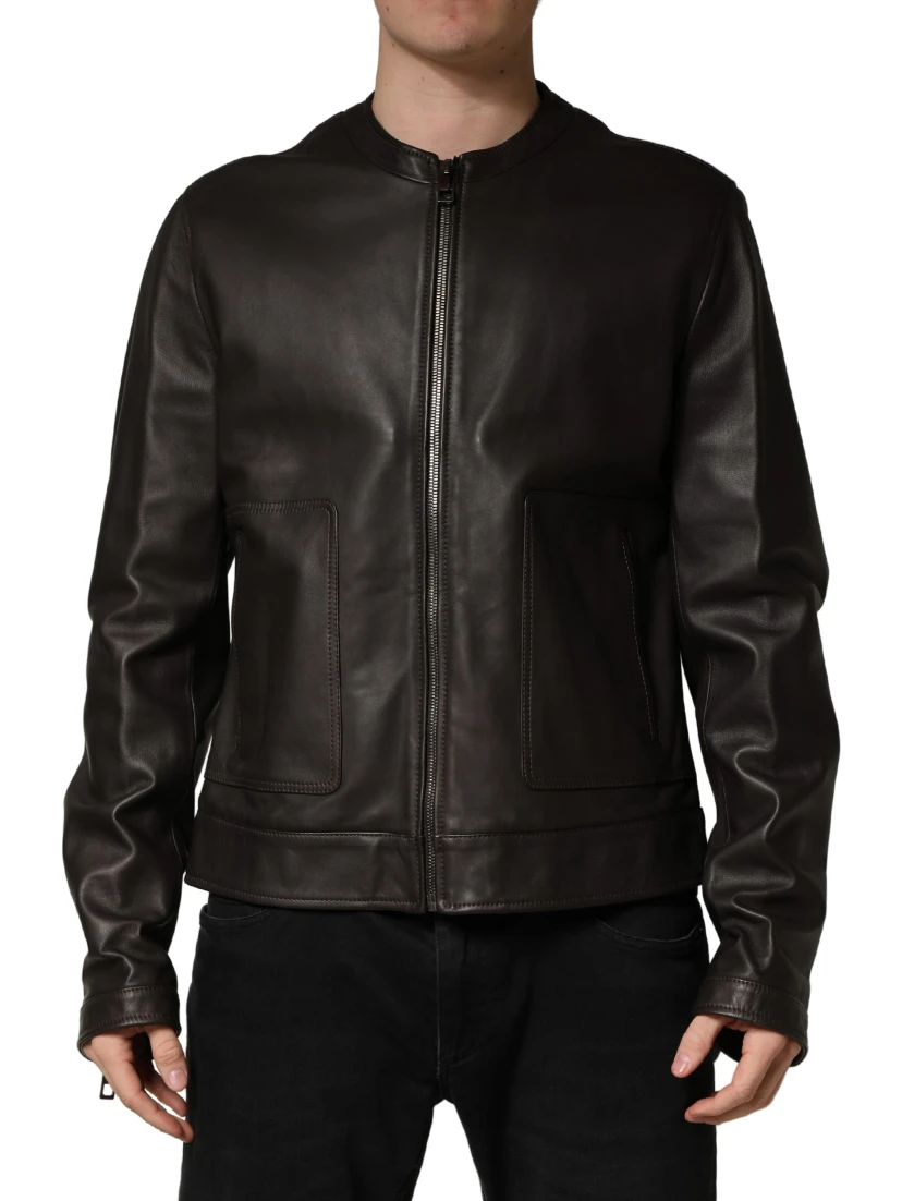 Black LambskinLeather Full Zip Biker Jacket