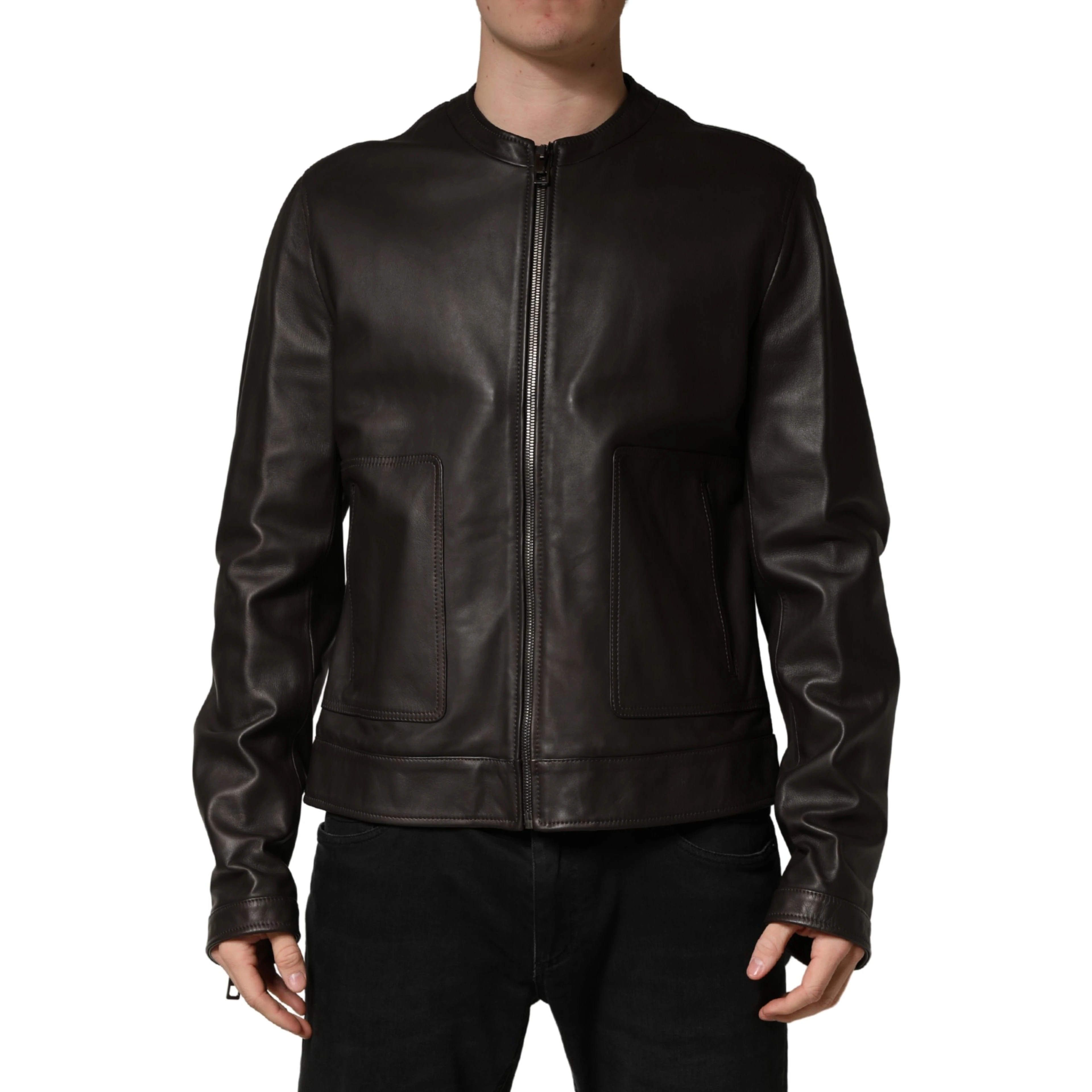 Black LambskinLeather Full Zip Biker Jacket
