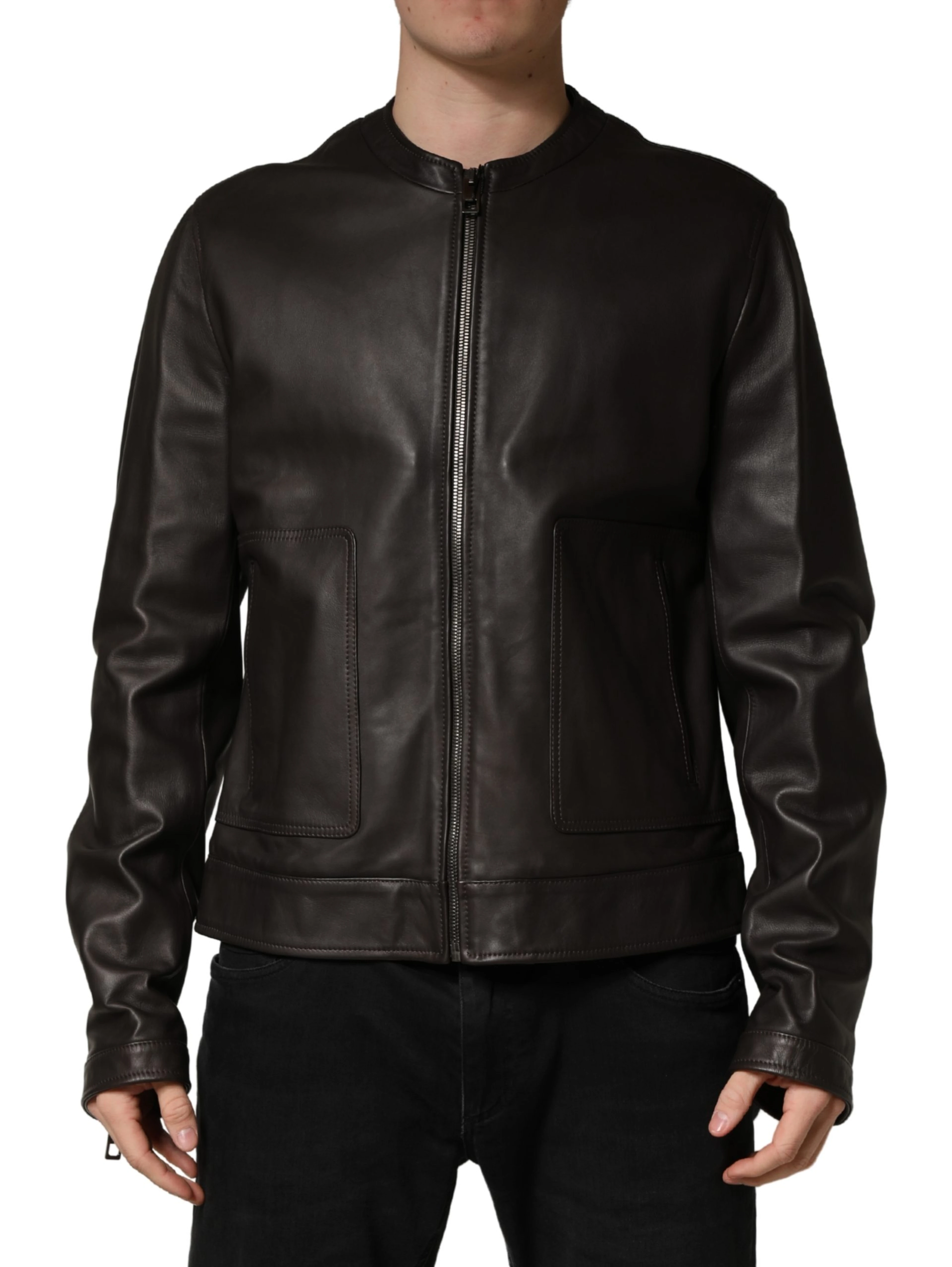Black LambskinLeather Full Zip Biker Jacket