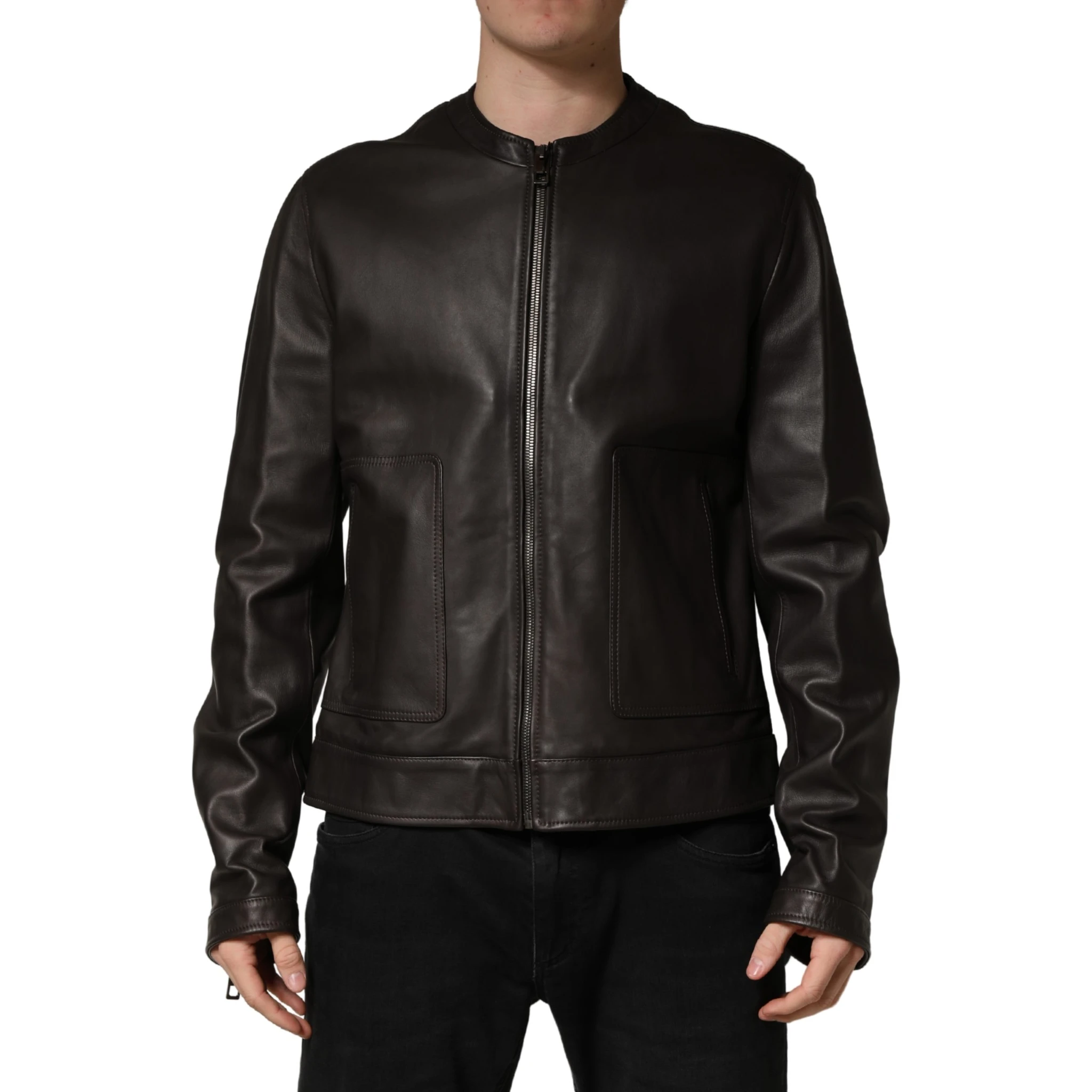 Black LambskinLeather Full Zip Biker Jacket