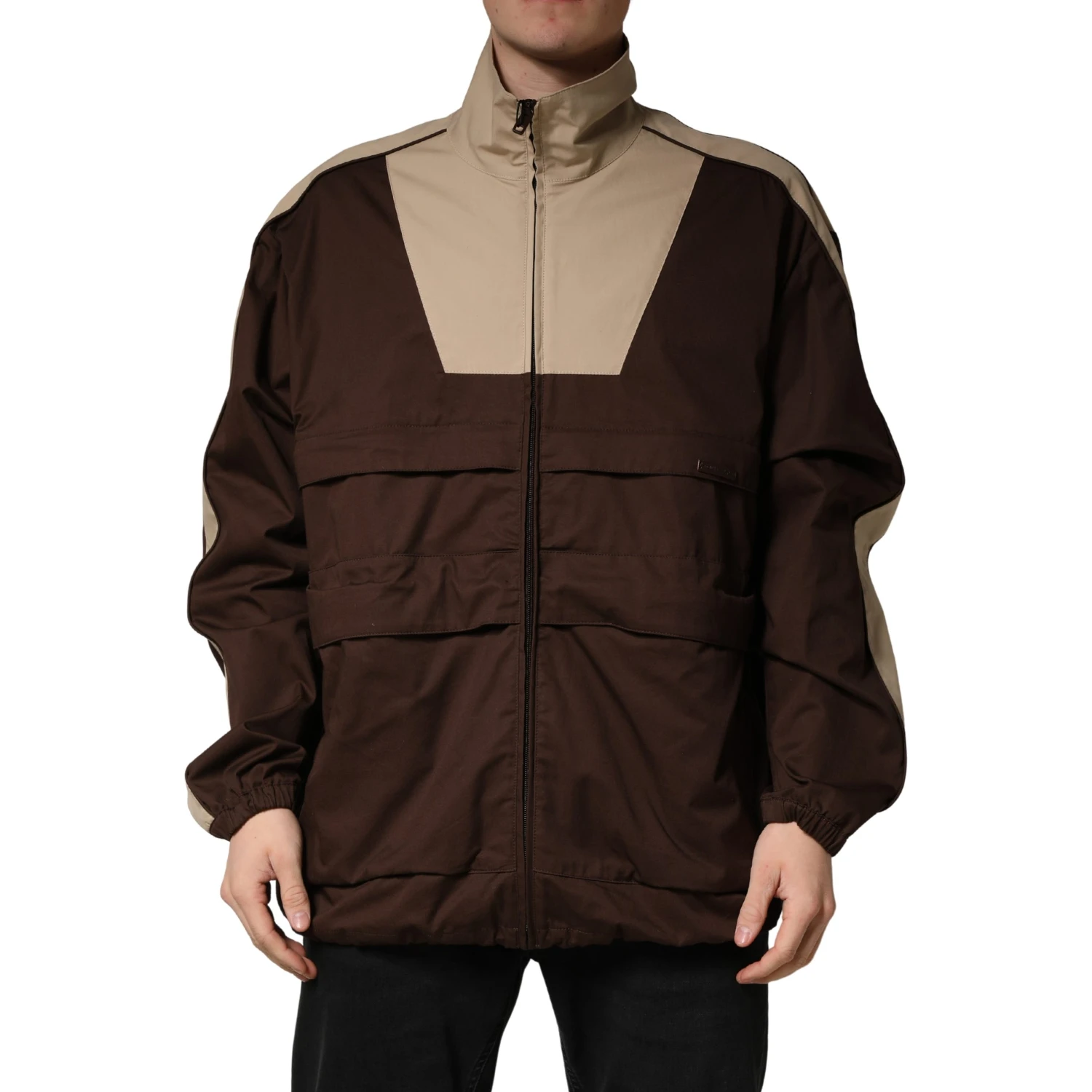 Brown Beige Cotton Zip Windbreaker Jacket