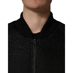 Men Black Nylon Full Zip Bomber Jacket