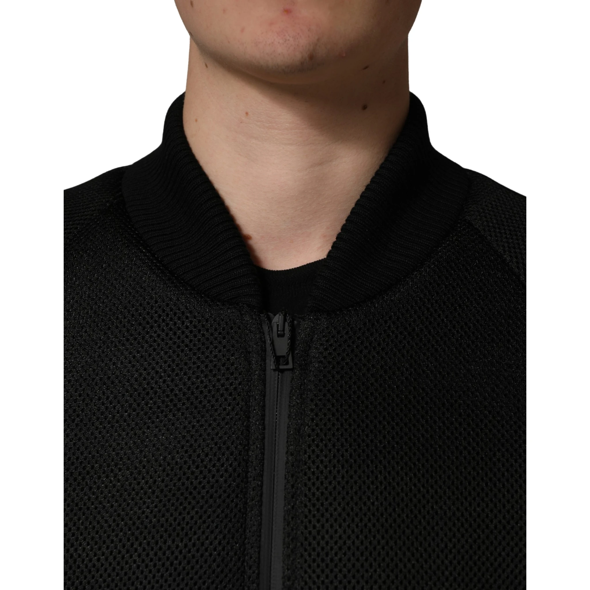Men Black Nylon Full Zip Bomber Jacket