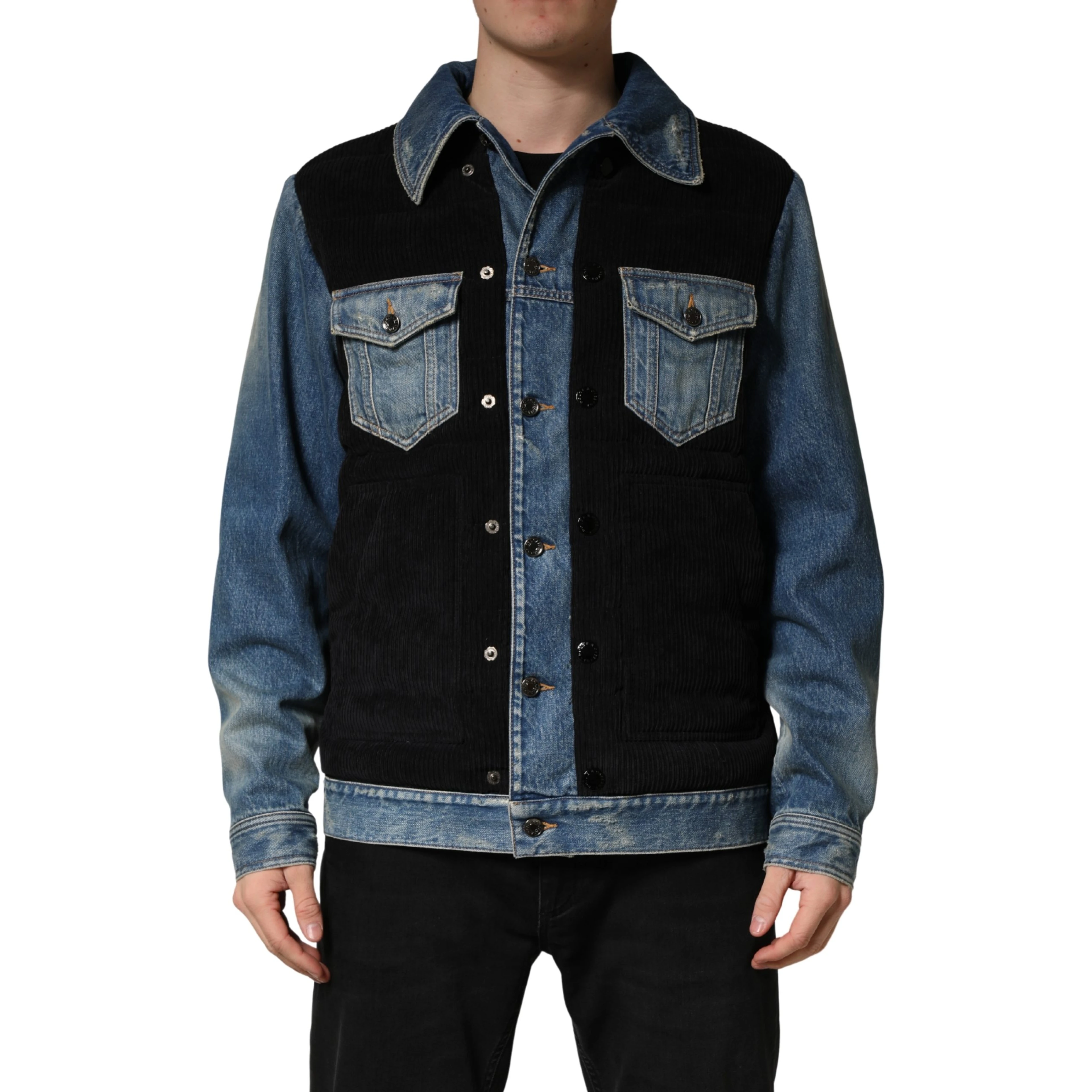 Black Blue Cotton Denim Blouson Men Jacket
