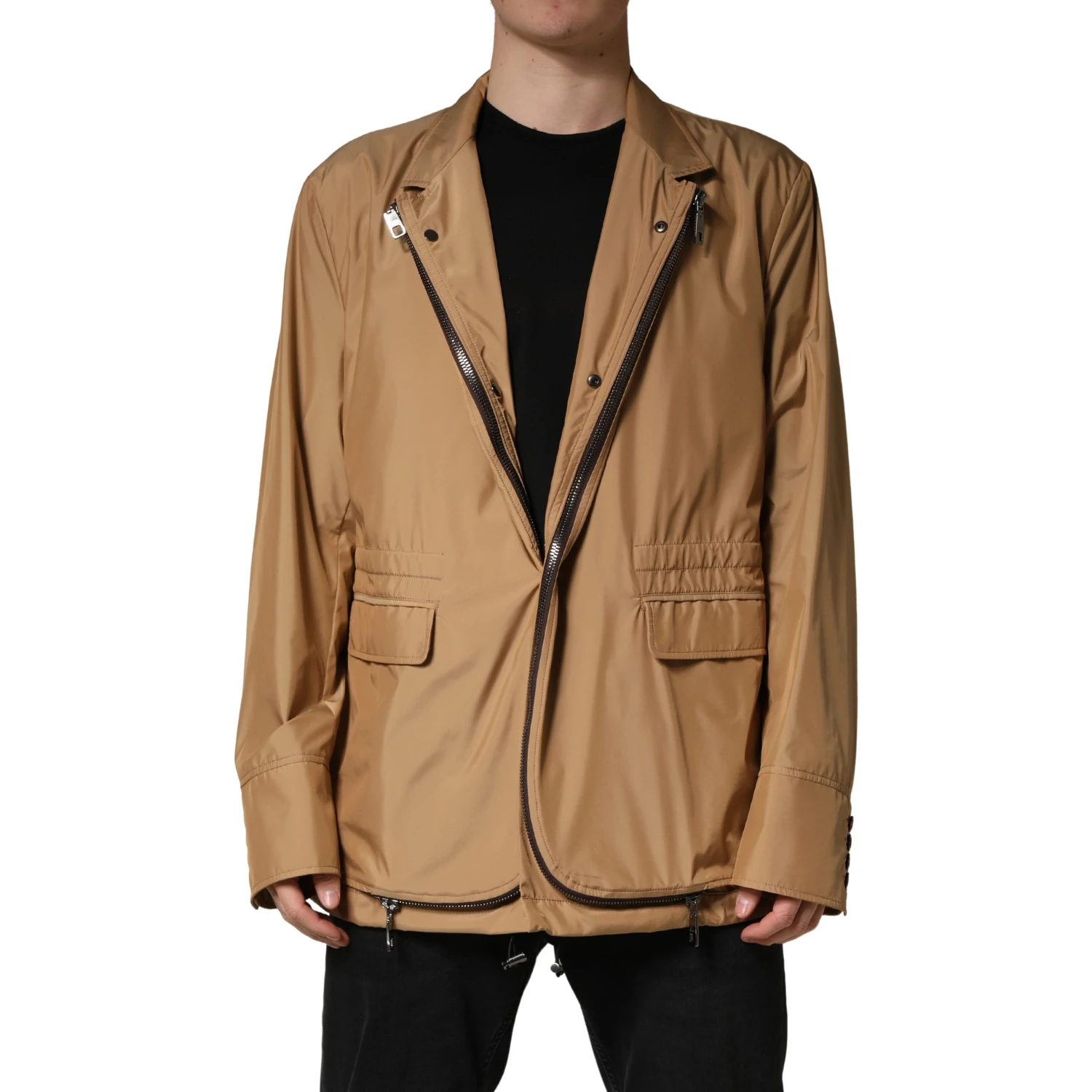 Brown Single Breasted Layered Coat Jacket