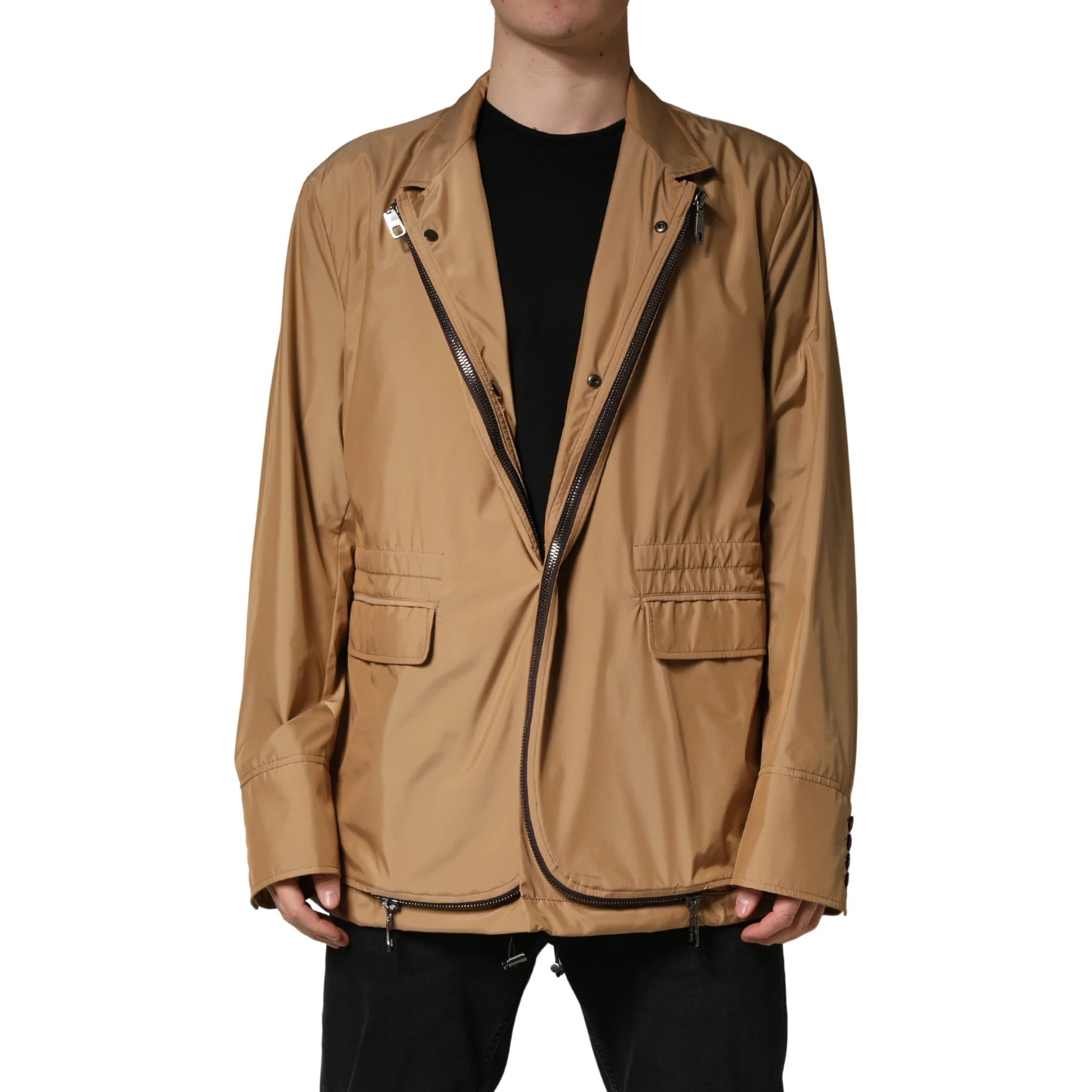 Brown Single Breasted Layered Coat Jacket