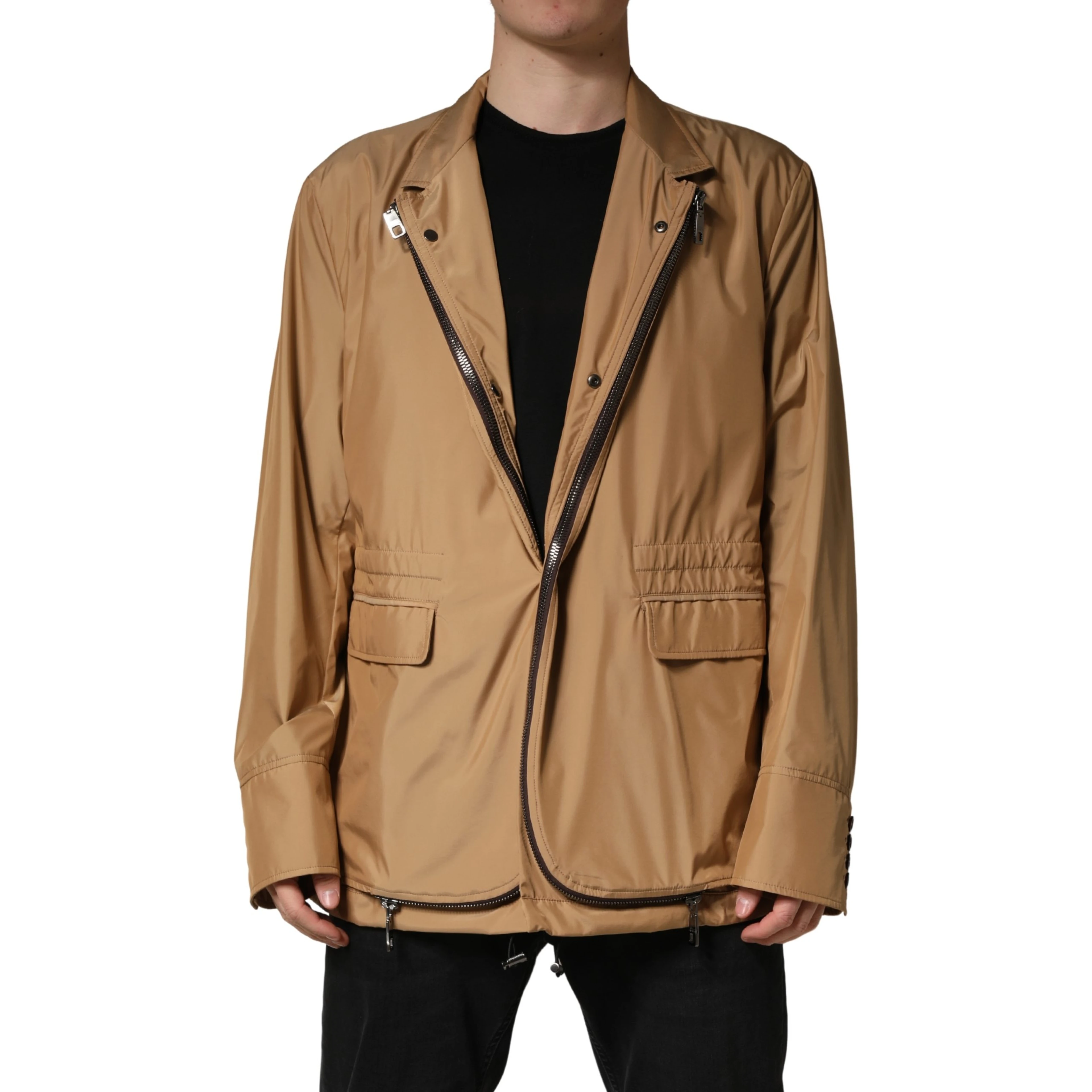 Brown Single Breasted Layered Coat Jacket