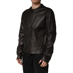 Black LambskinLeather Full Zip Biker Jacket