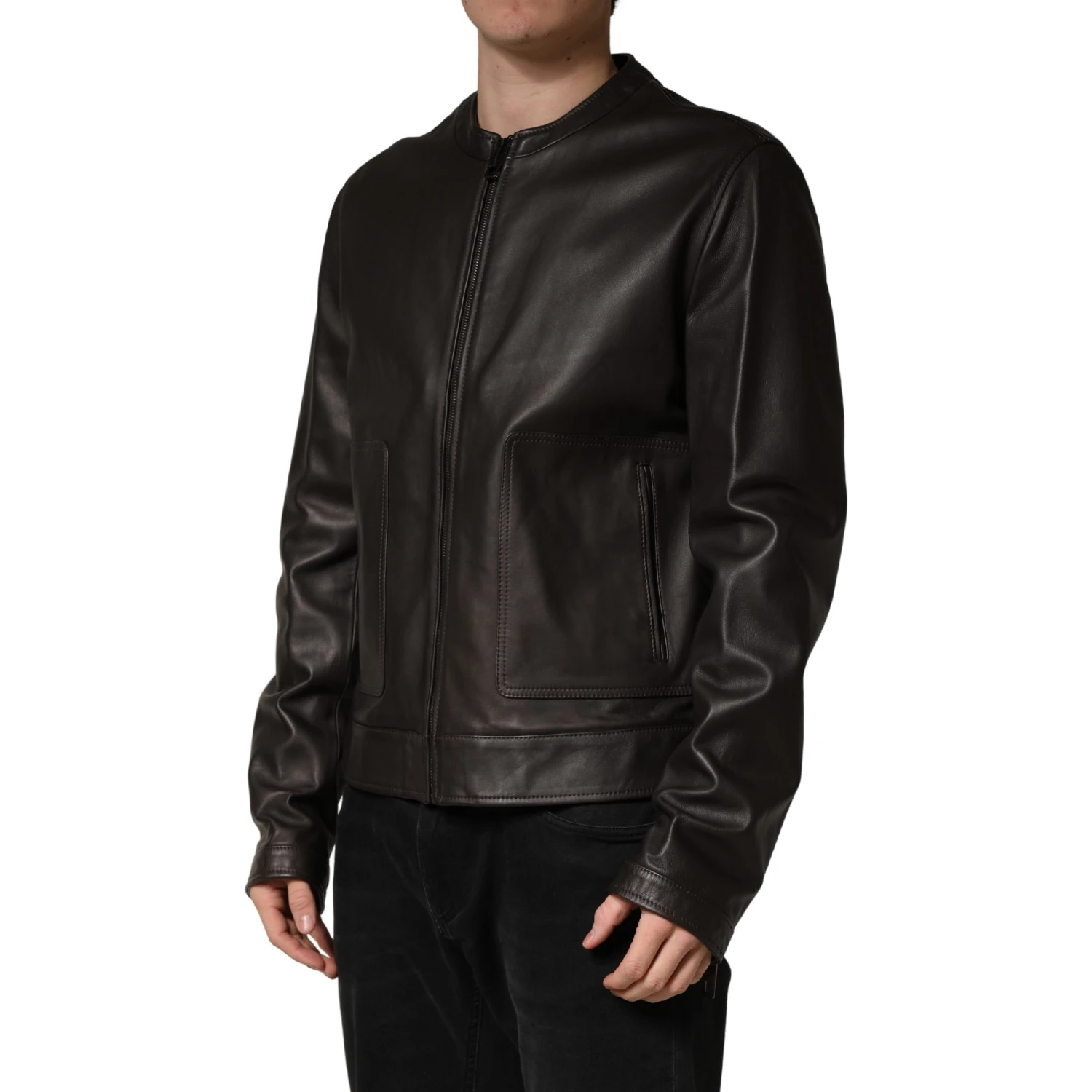 Black LambskinLeather Full Zip Biker Jacket