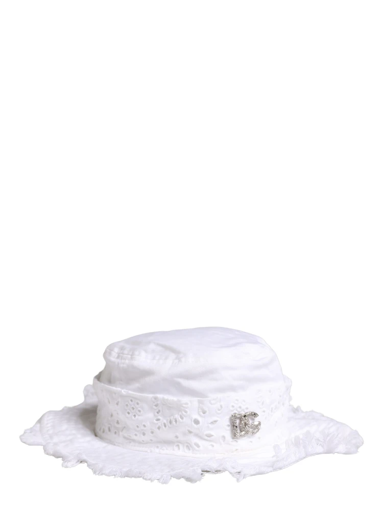 White Broderie Anglaise DG Crystal Bucket Hat