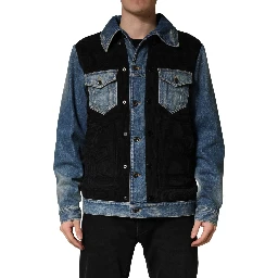 Black Blue Cotton Denim Blouson Men  Jacket