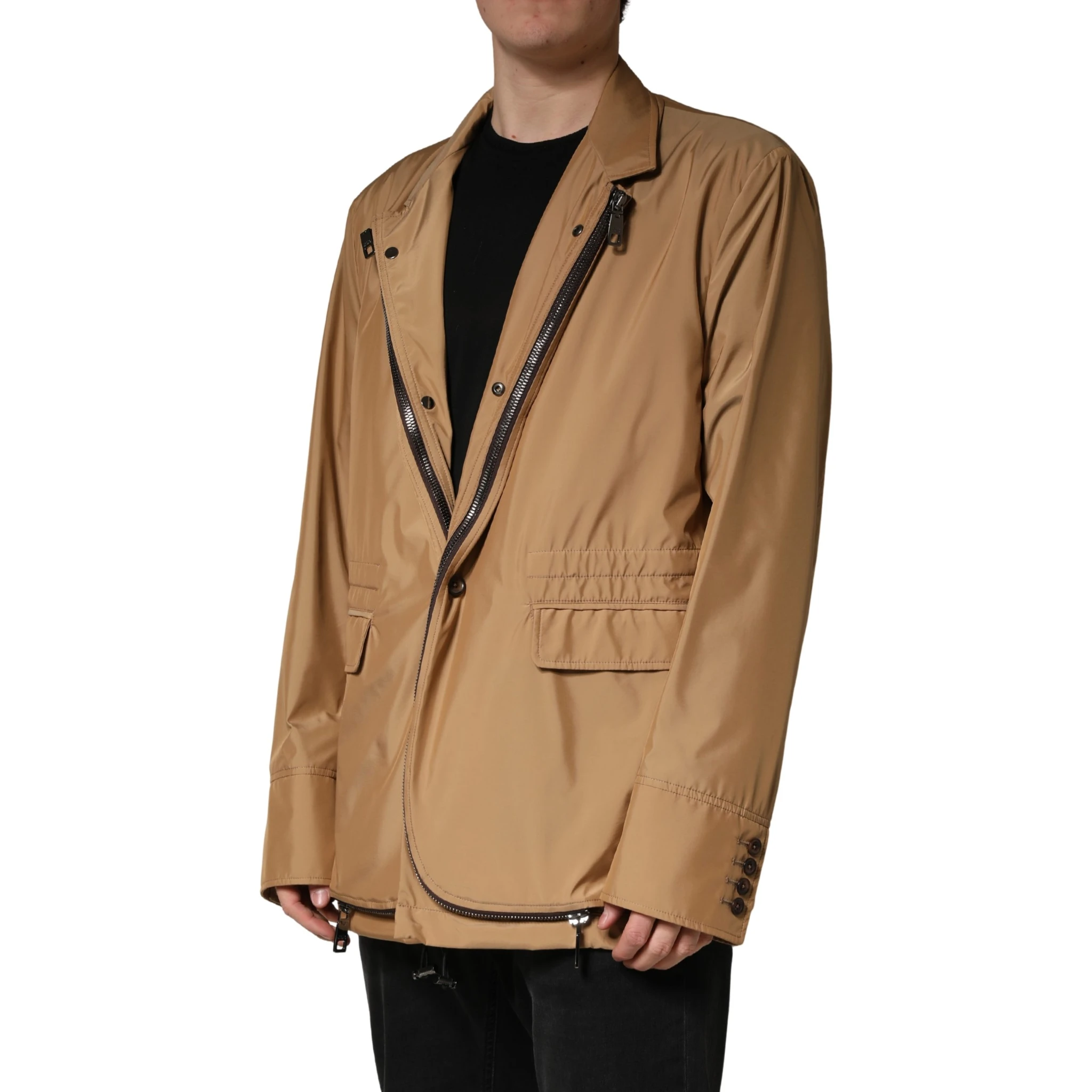 Brown Single Breasted Layered Coat Jacket