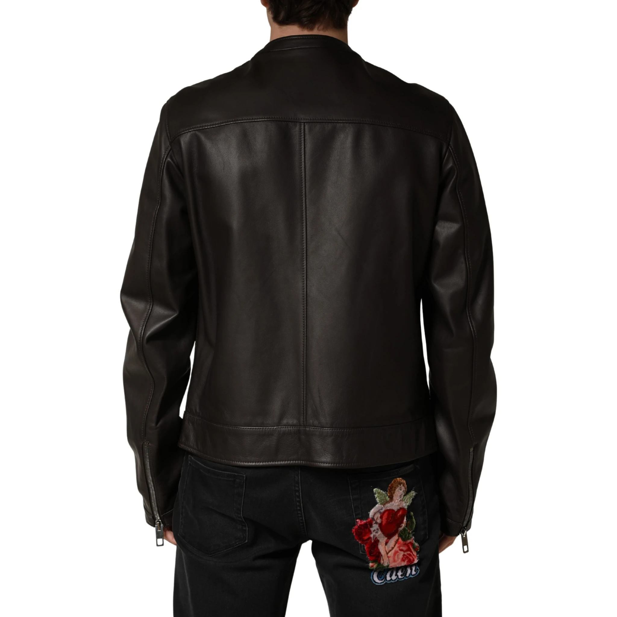 Black LambskinLeather Full Zip Biker Jacket