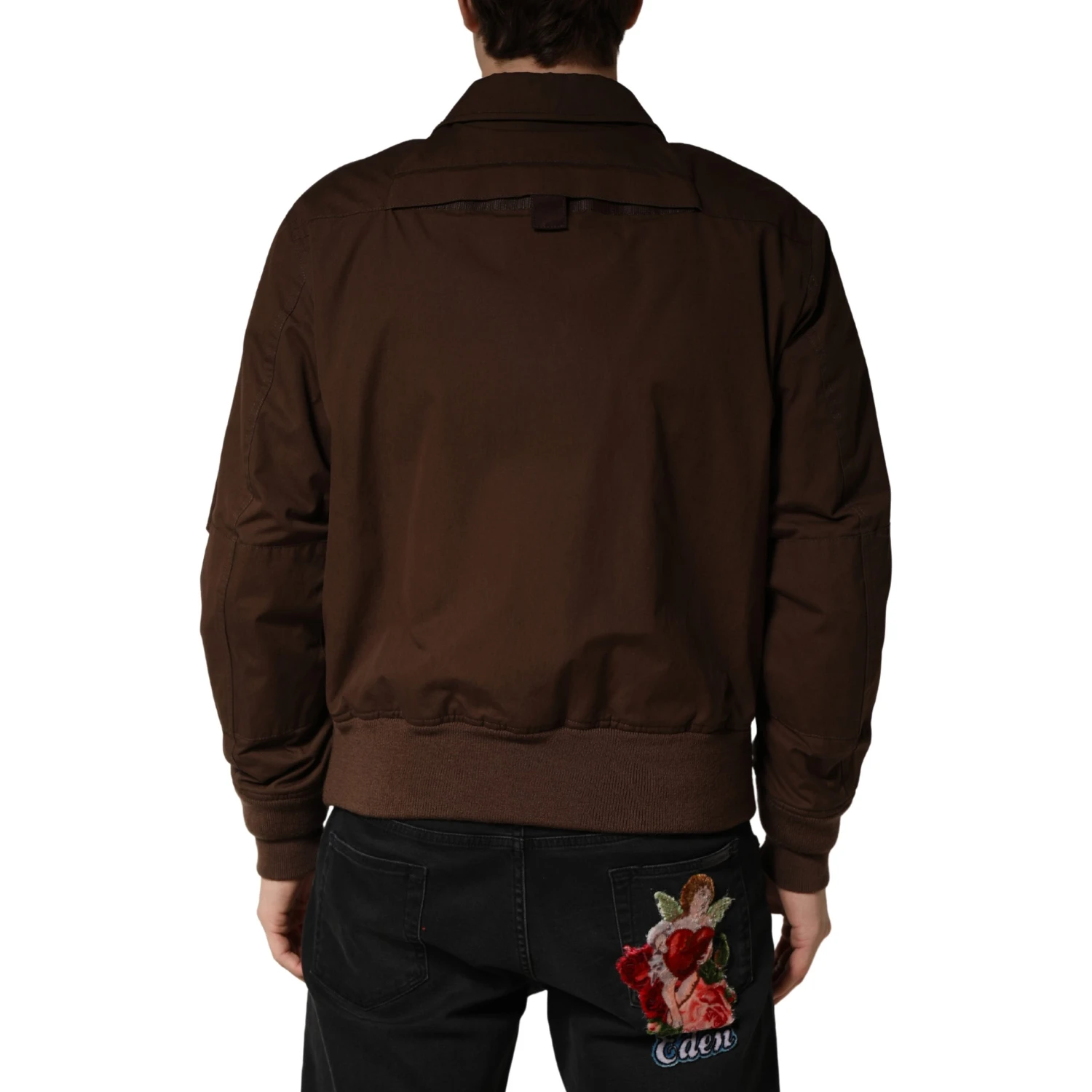 Brown Cotton Stretch Full Zip Bomber Jacket