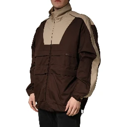 Brown Beige Cotton Zip Windbreaker Jacket