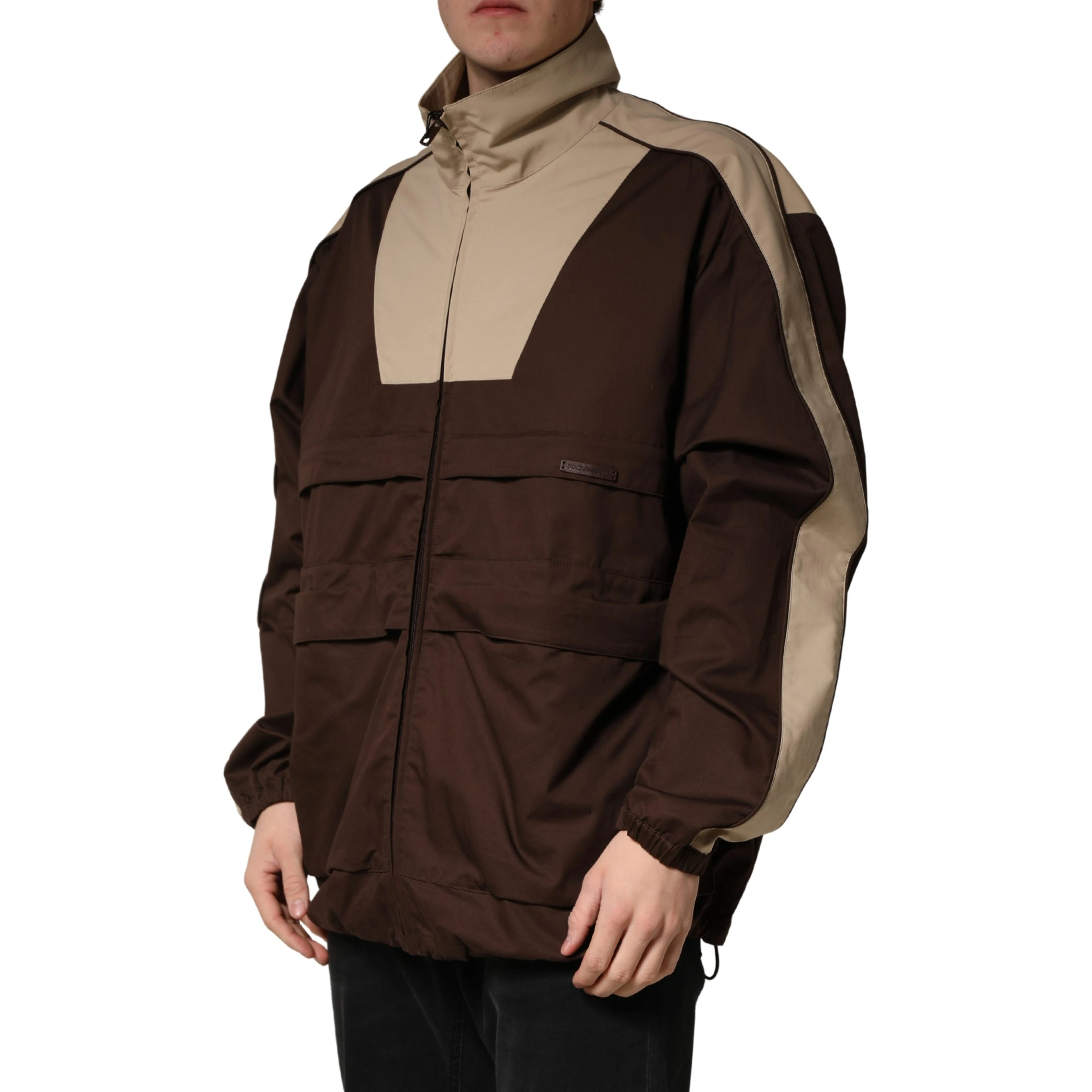 Brown Beige Cotton Zip Windbreaker Jacket