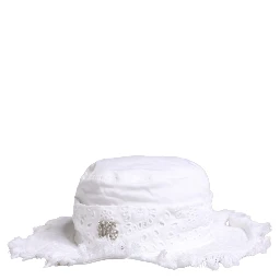 White Broderie Anglaise DG Crystal Bucket Hat