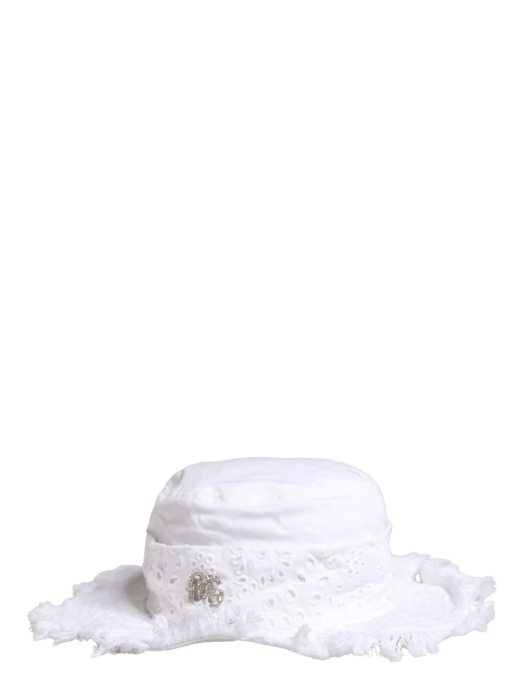 White Broderie Anglaise DG Crystal Bucket Hat alternative