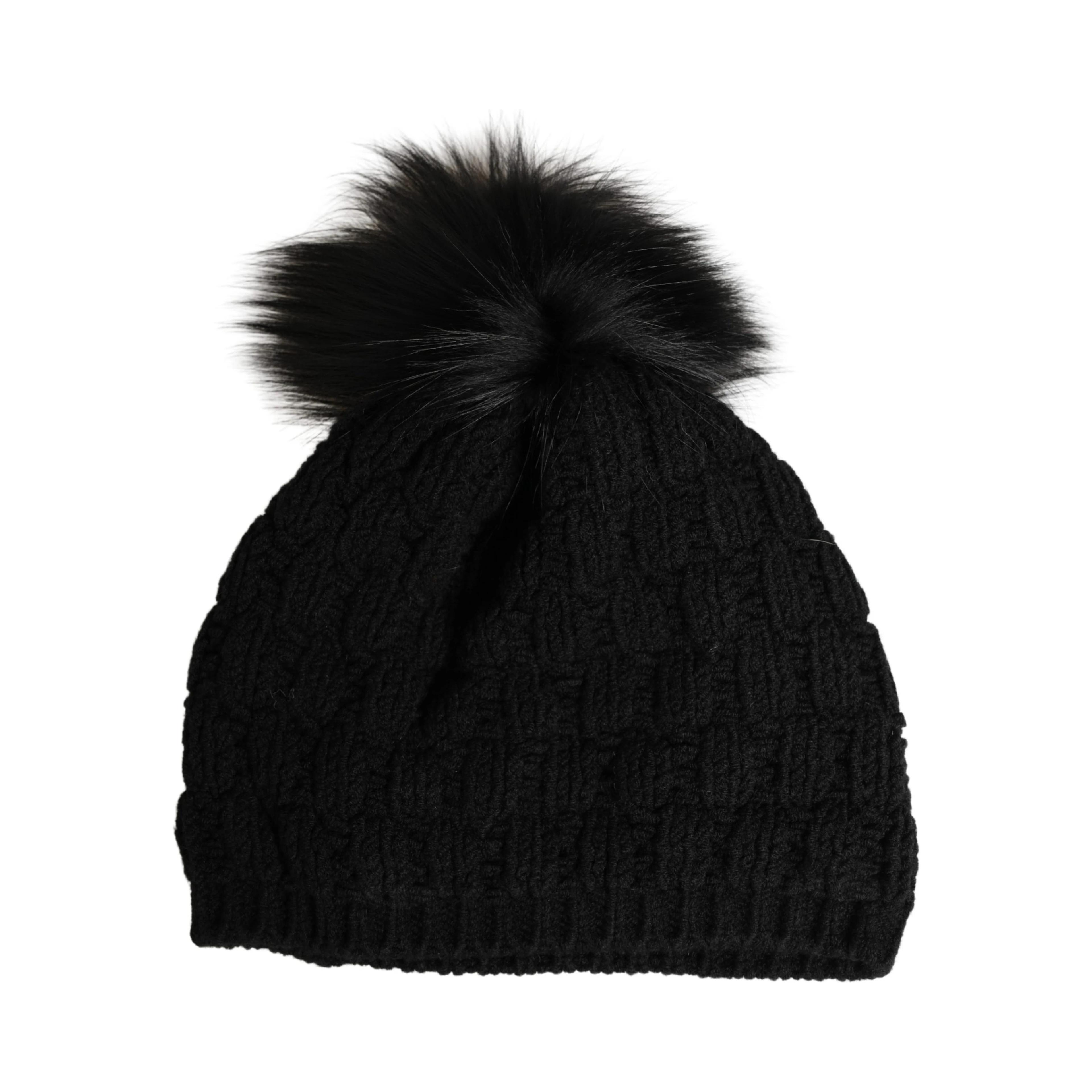 Black Acrylic Knitted Fur Winter Beanie
