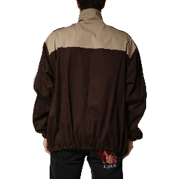 Brown Beige Cotton Zip Windbreaker Jacket