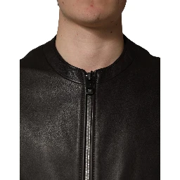 Black LambskinLeather Full Zip Biker Jacket