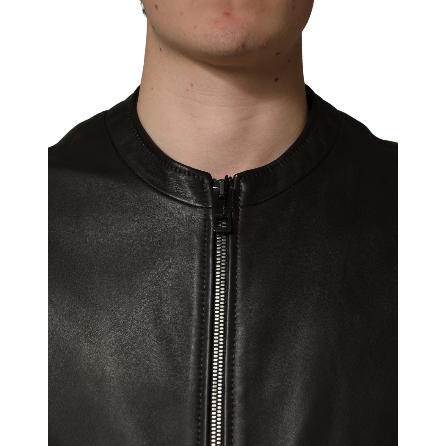 Black LambskinLeather Full Zip Biker Jacket