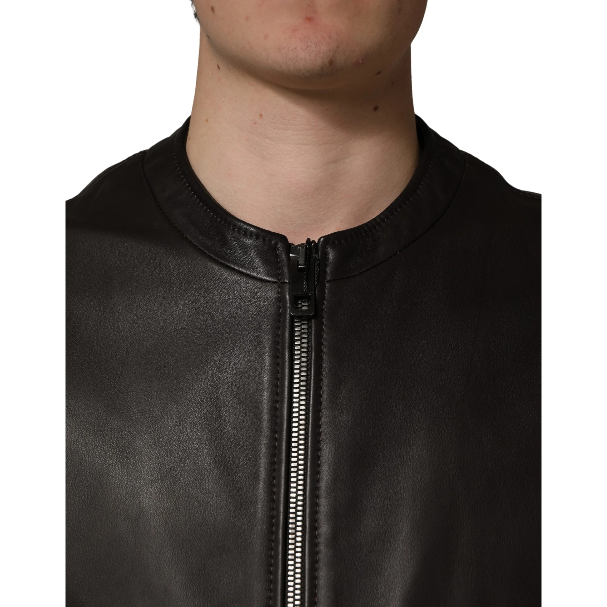 Black LambskinLeather Full Zip Biker Jacket