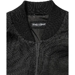 Men Black Nylon Full Zip Bomber Jacket