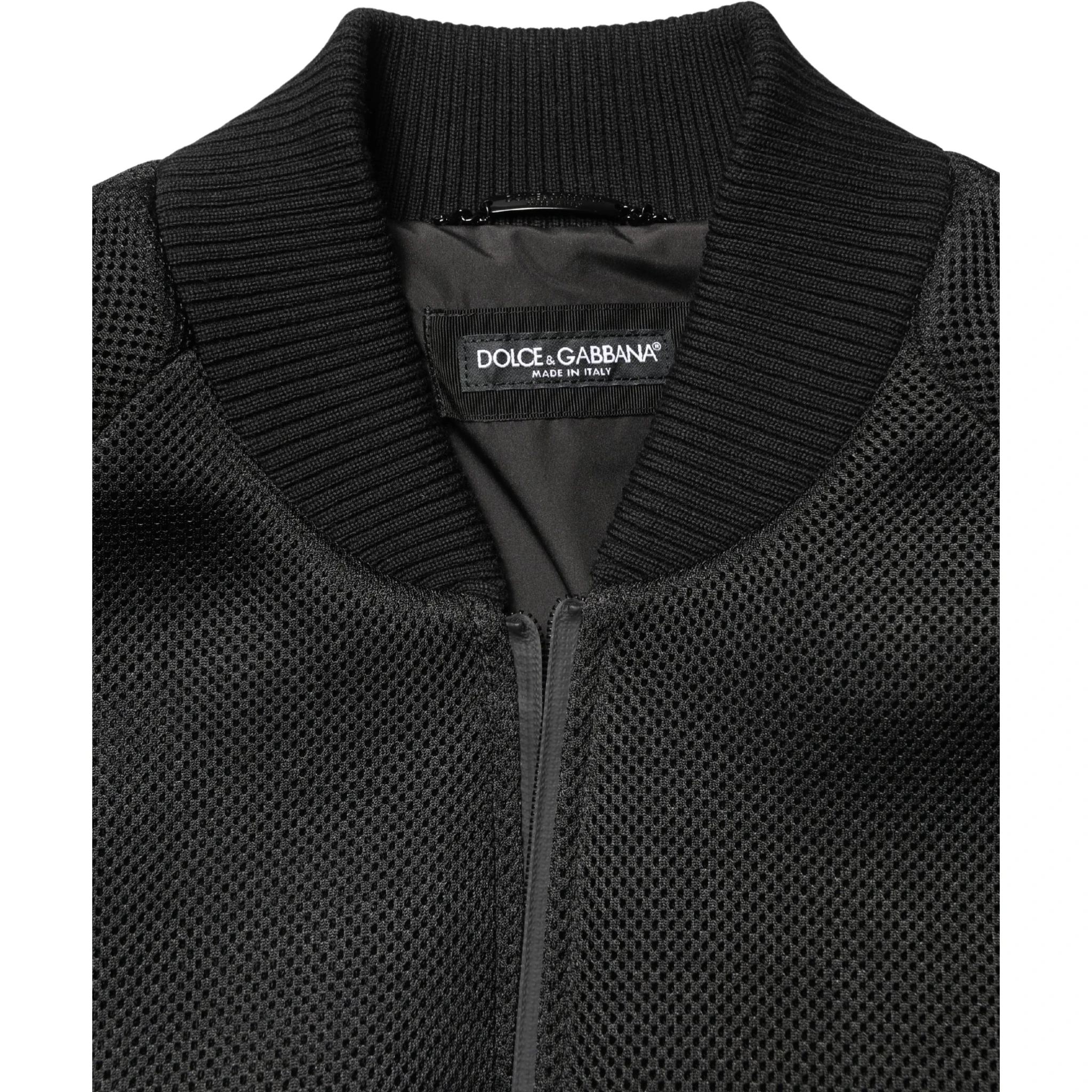 Men Black Nylon Full Zip Bomber Jacket
