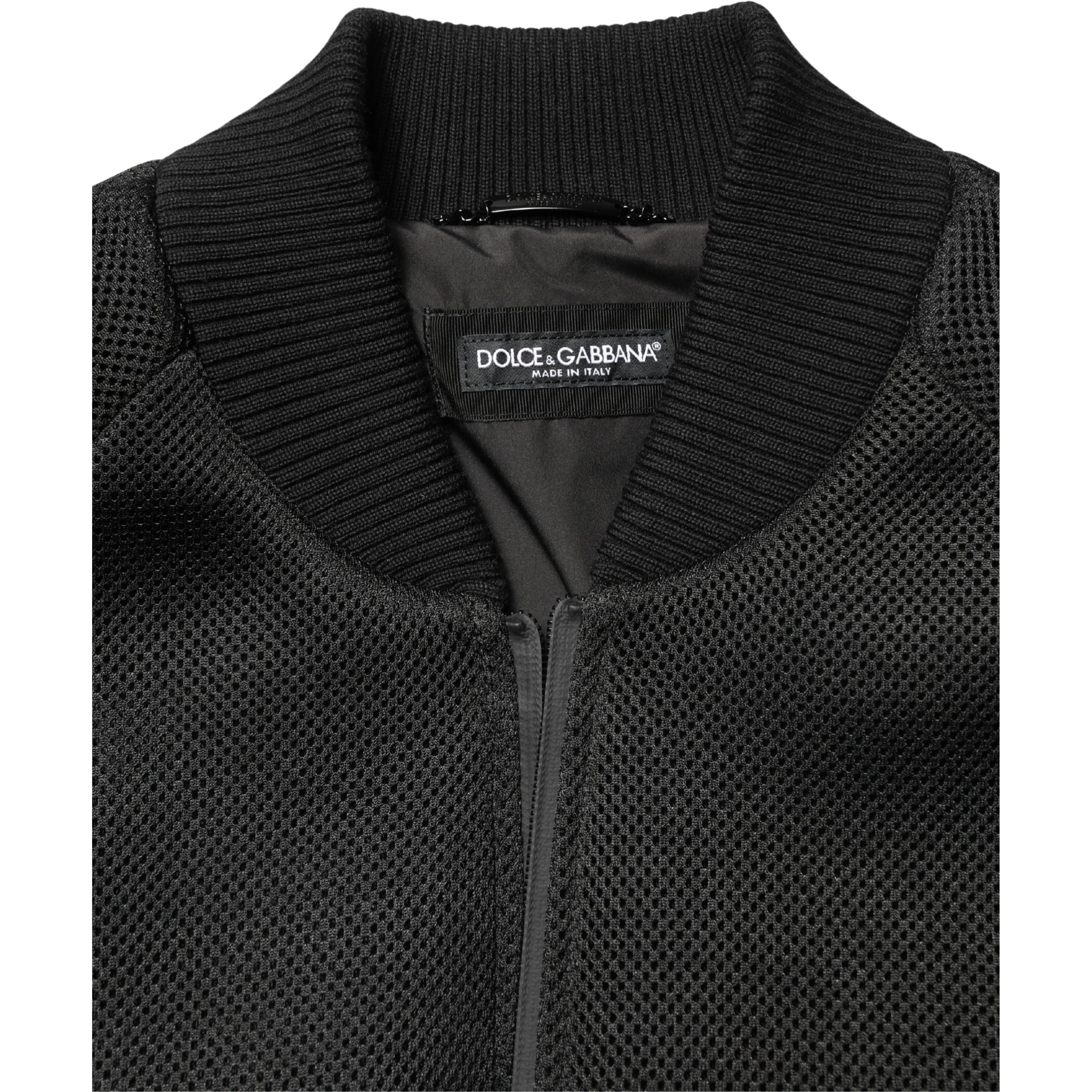 Men Black Nylon Full Zip Bomber Jacket
