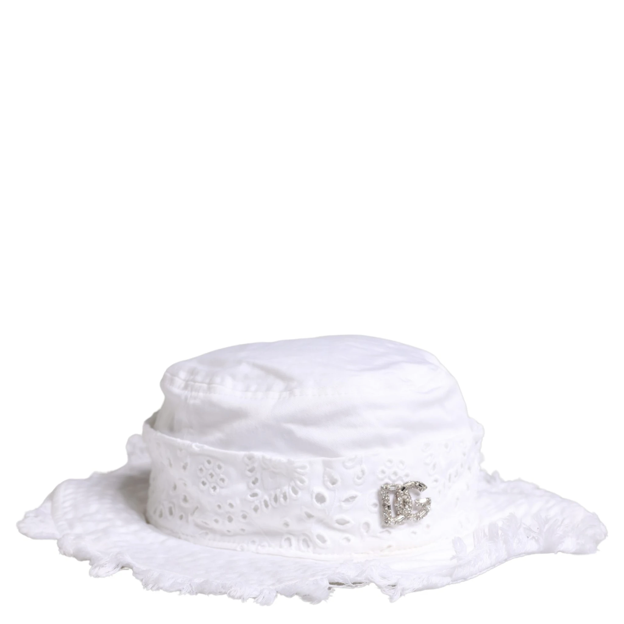 White Broderie Anglaise DG Crystal Bucket Hat