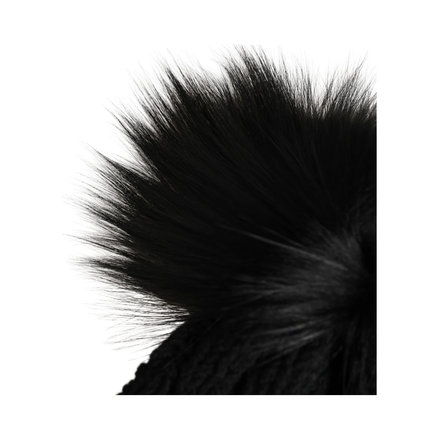 Black Acrylic Knitted Fur Winter Beanie
