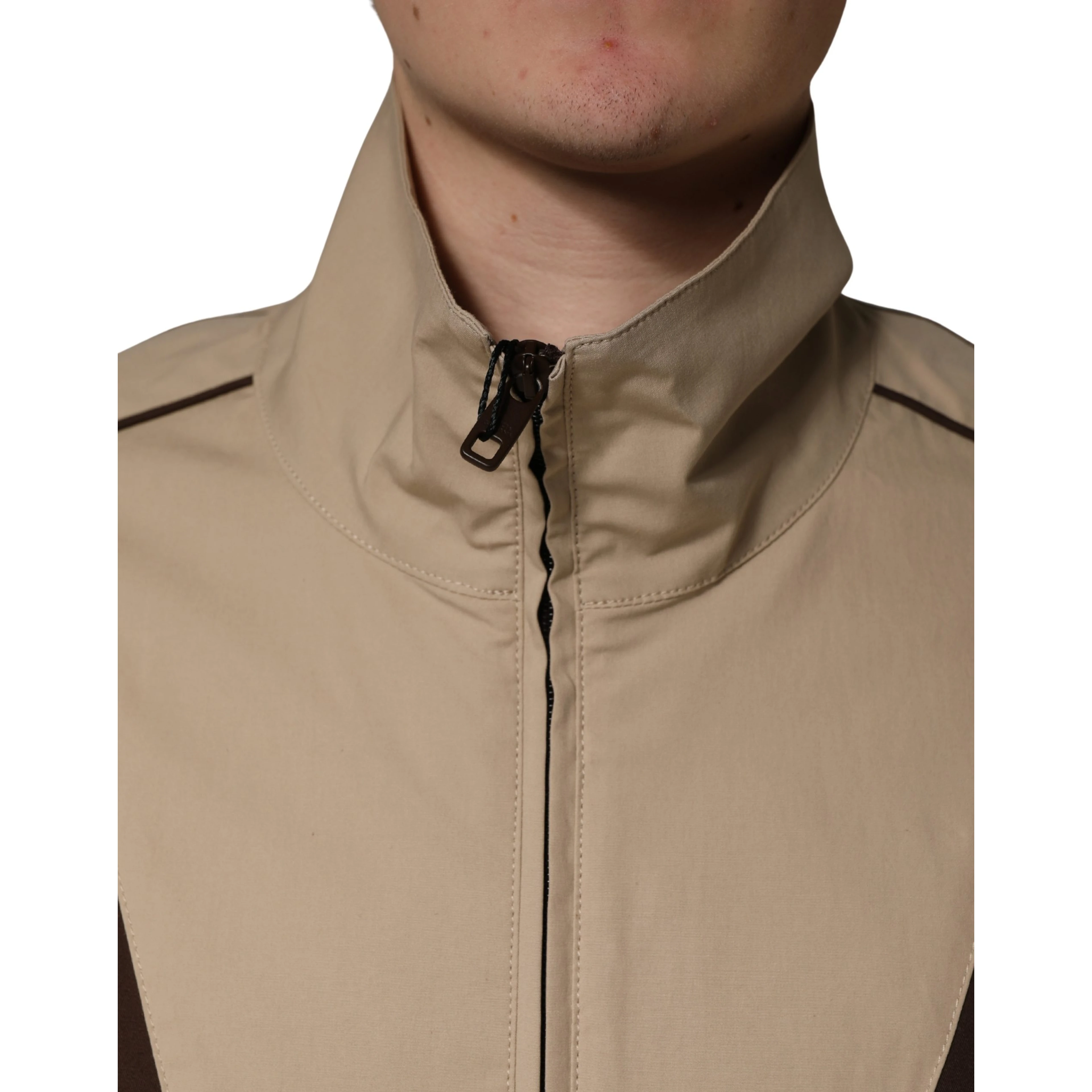 Brown Beige Cotton Zip Windbreaker Jacket