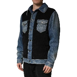 Black Blue Cotton Denim Blouson Men  Jacket