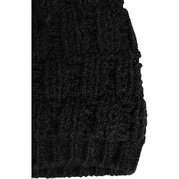 Black Acrylic Knitted Fur Winter Beanie