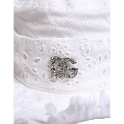 White Broderie Anglaise DG Crystal Bucket Hat