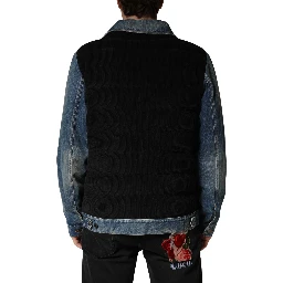 Black Blue Cotton Denim Blouson Men  Jacket