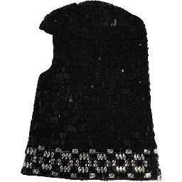 Black Wool Crystal Embellished Balaclava Hat
