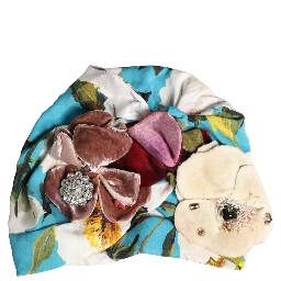 Blue Floral Motif Turban Headwear Women Hat