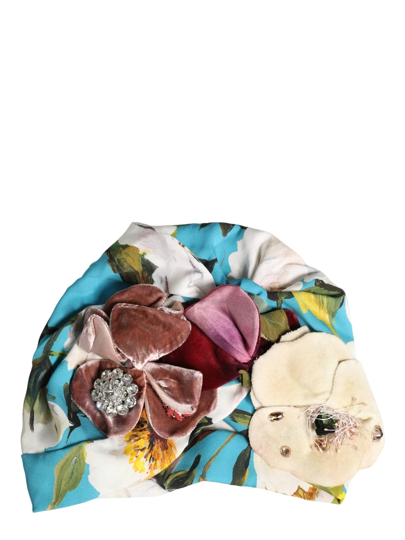 Blue Floral Motif Turban Headwear Women Hat